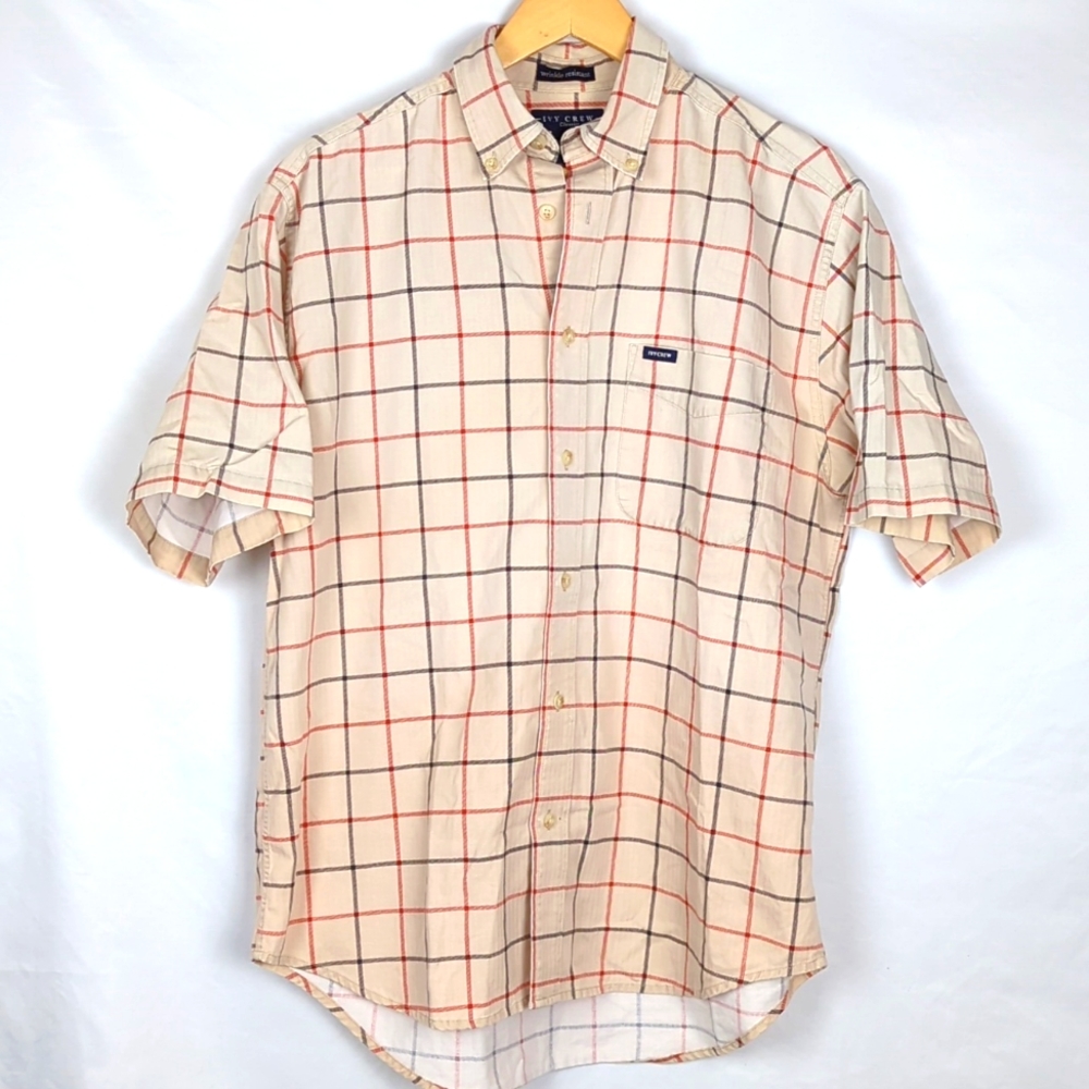 IVY CREW 90s Men's Window Pane Check Short Sleeve Shirt